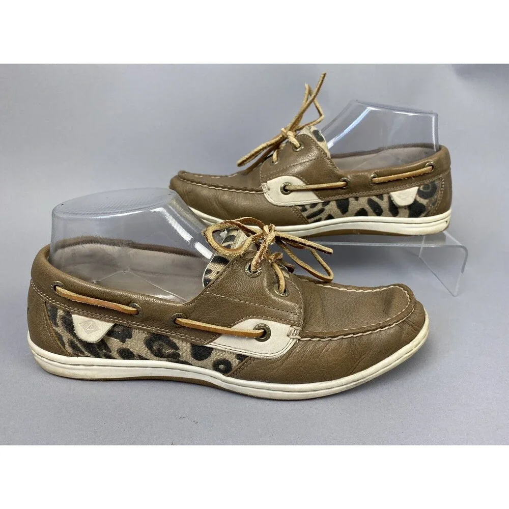 Sperry 2 Women’s 8M Eye Boat Shoe Beige Animal Print Leather Upper Loafer